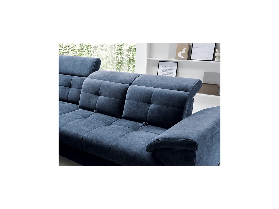 Canapé d'angle Bleu 5 places angle gauche méridienne 210cm INFERNO