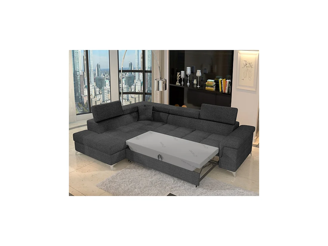 Sofá de esquina convertible PALAZZO 4 plazas gris oscuro – esquina izquierda con 1 cojín