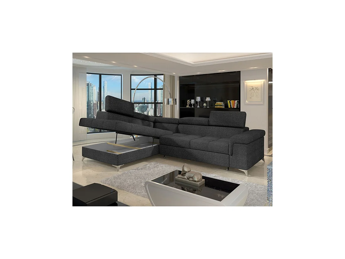 Sofá de esquina convertible PALAZZO 4 plazas gris oscuro – esquina izquierda con 1 cojín