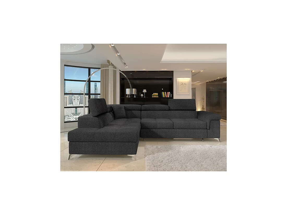 Sofá de esquina convertible PALAZZO 4 plazas gris oscuro – esquina izquierda con 1 cojín