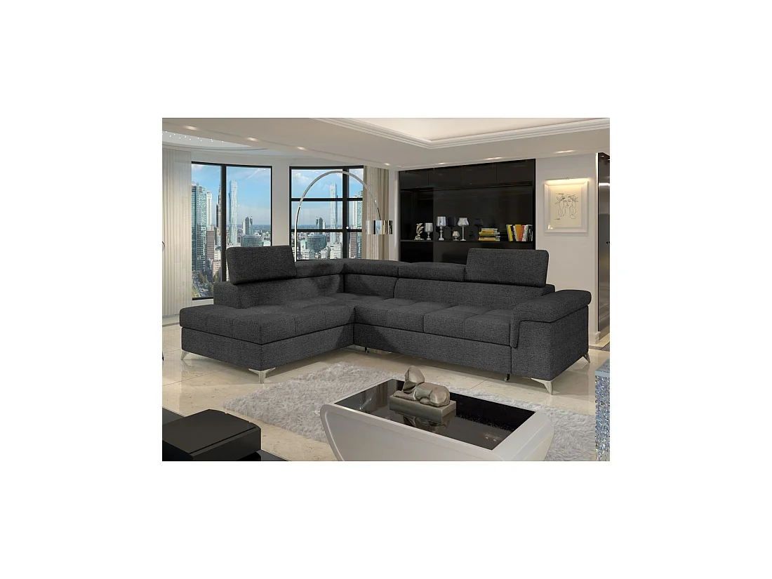 Sofá de esquina convertible PALAZZO 4 plazas gris oscuro – esquina izquierda con 1 cojín