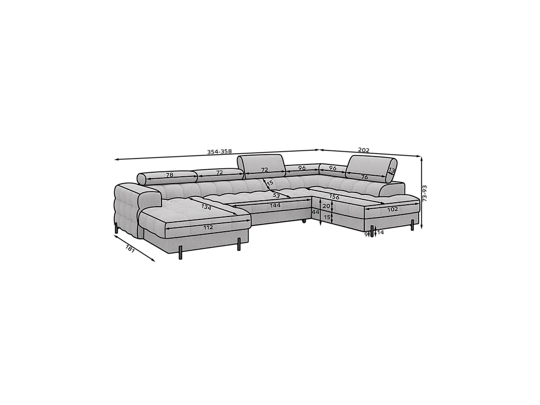 Canapé panoramique convertible Blanc angle droit FERARIA 358x93x202cm
