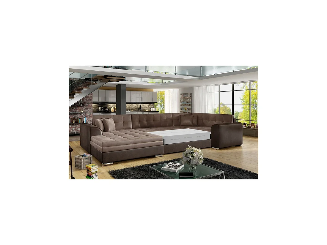 Canapé panoramique convertible CALDERO 5 places marron – angle gauche