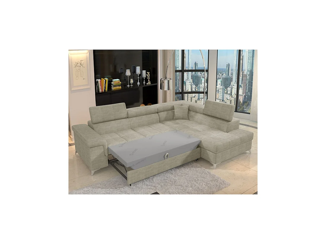 Sofá de esquina convertible PALAZZO 4 plazas beige – ángulo derecho con almacenaje