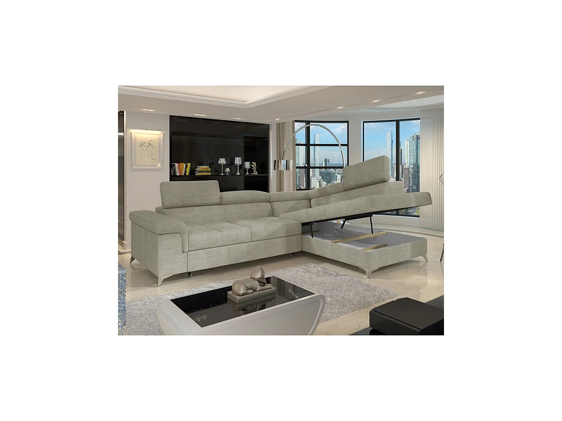 Sofá de esquina convertible PALAZZO 4 plazas beige – ángulo derecho con almacenaje