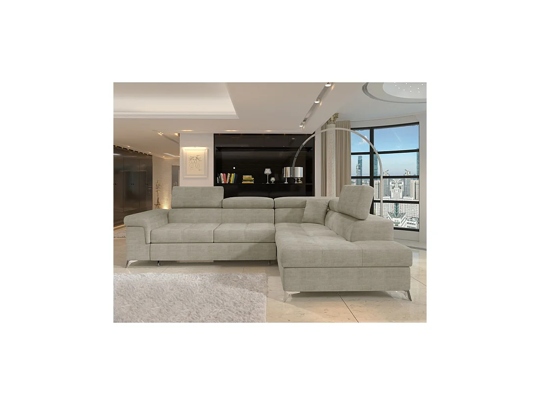 Sofá de esquina convertible PALAZZO 4 plazas beige – ángulo derecho con almacenaje
