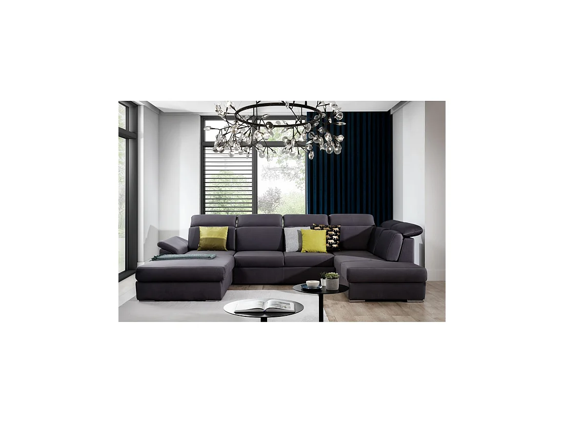 Canapé panoramique convertible MAJESTA 5 places gris – angle gauche avec coffre