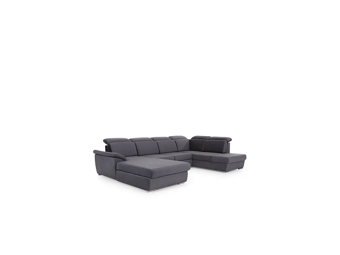 Canapé panoramique convertible MAJESTA 5 places gris – angle gauche avec coffre
