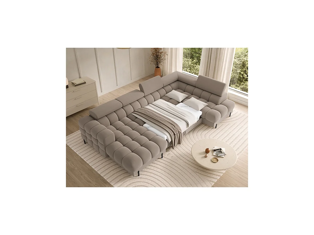 Canapé panoramique convertible Beige angle droit FERARIA 358x93x202cm