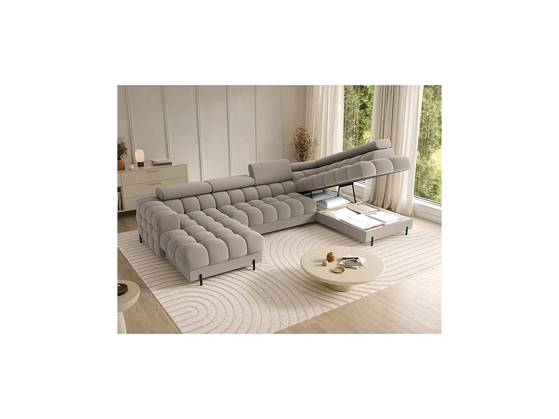 Canapé panoramique convertible Beige angle droit FERARIA 358x93x202cm