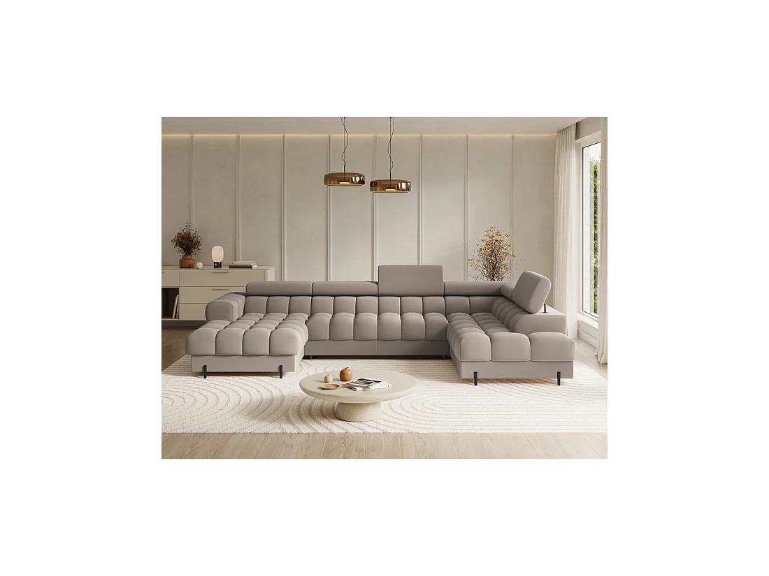 Canapé panoramique convertible Beige angle droit FERARIA 358x93x202cm