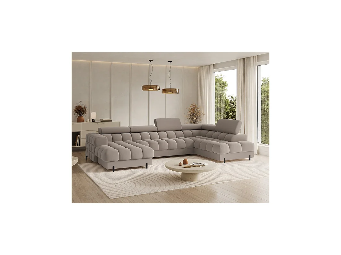 Canapé panoramique convertible Beige angle droit FERARIA 358x93x202cm