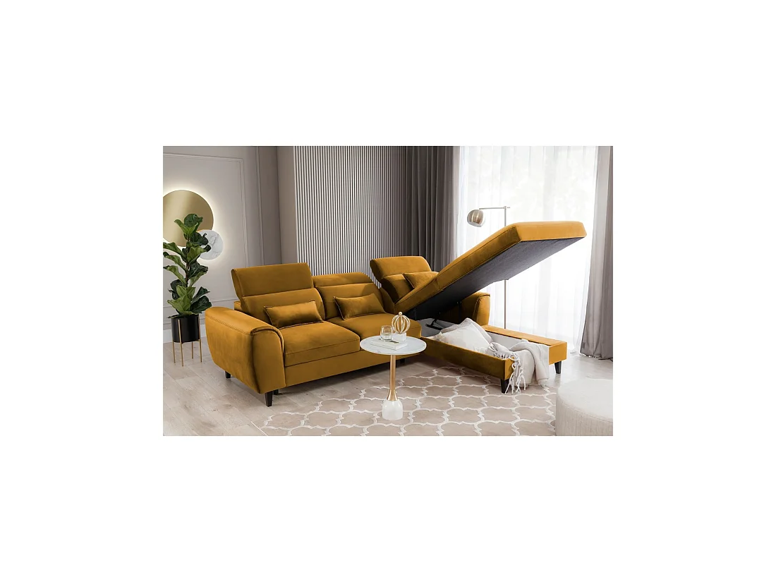 Canapé d'angle convertible jaune angle droit 4 places FABLE