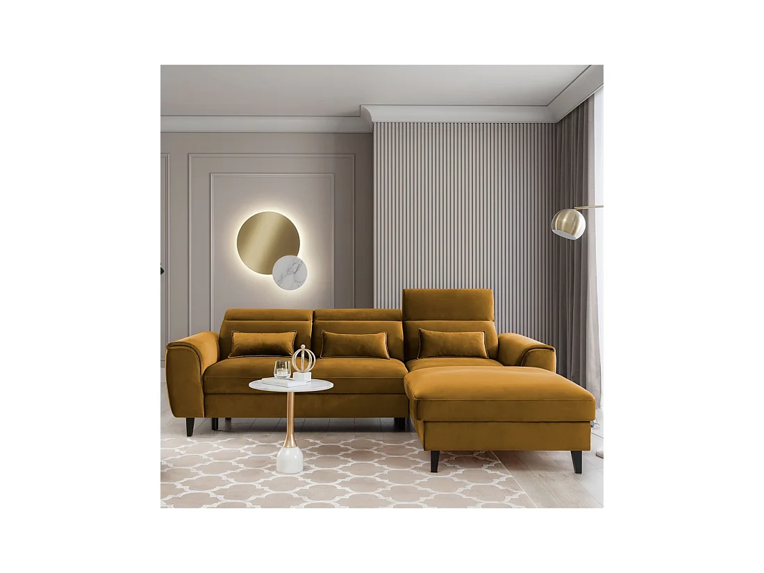 Canapé d'angle convertible jaune angle droit 4 places FABLE