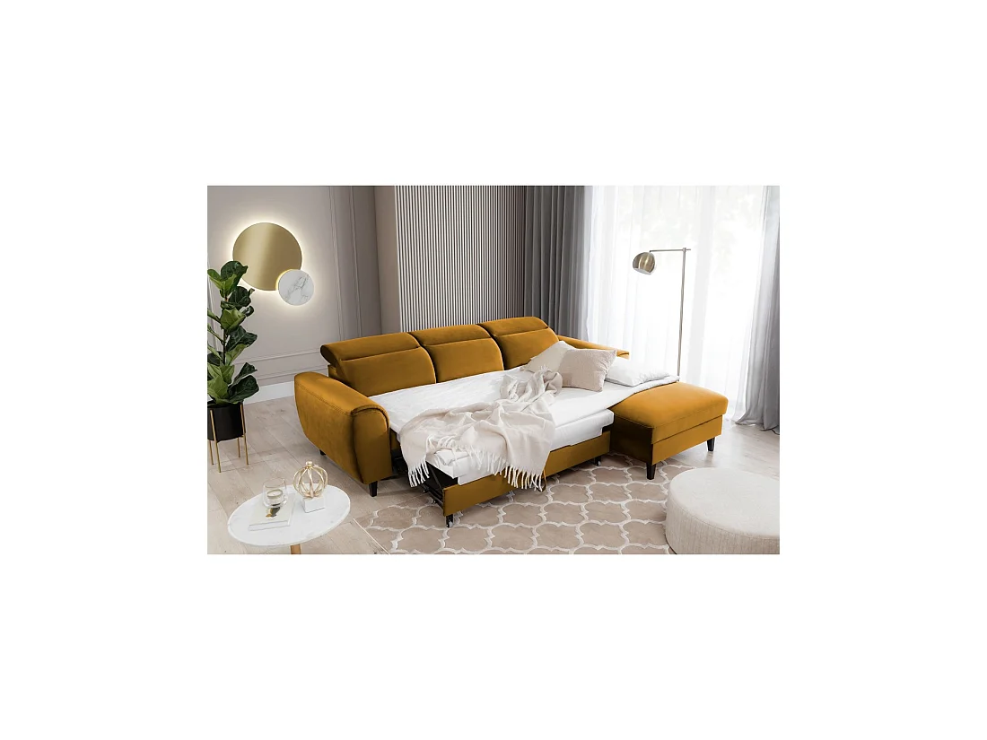 Canapé d'angle convertible jaune angle droit 4 places FABLE
