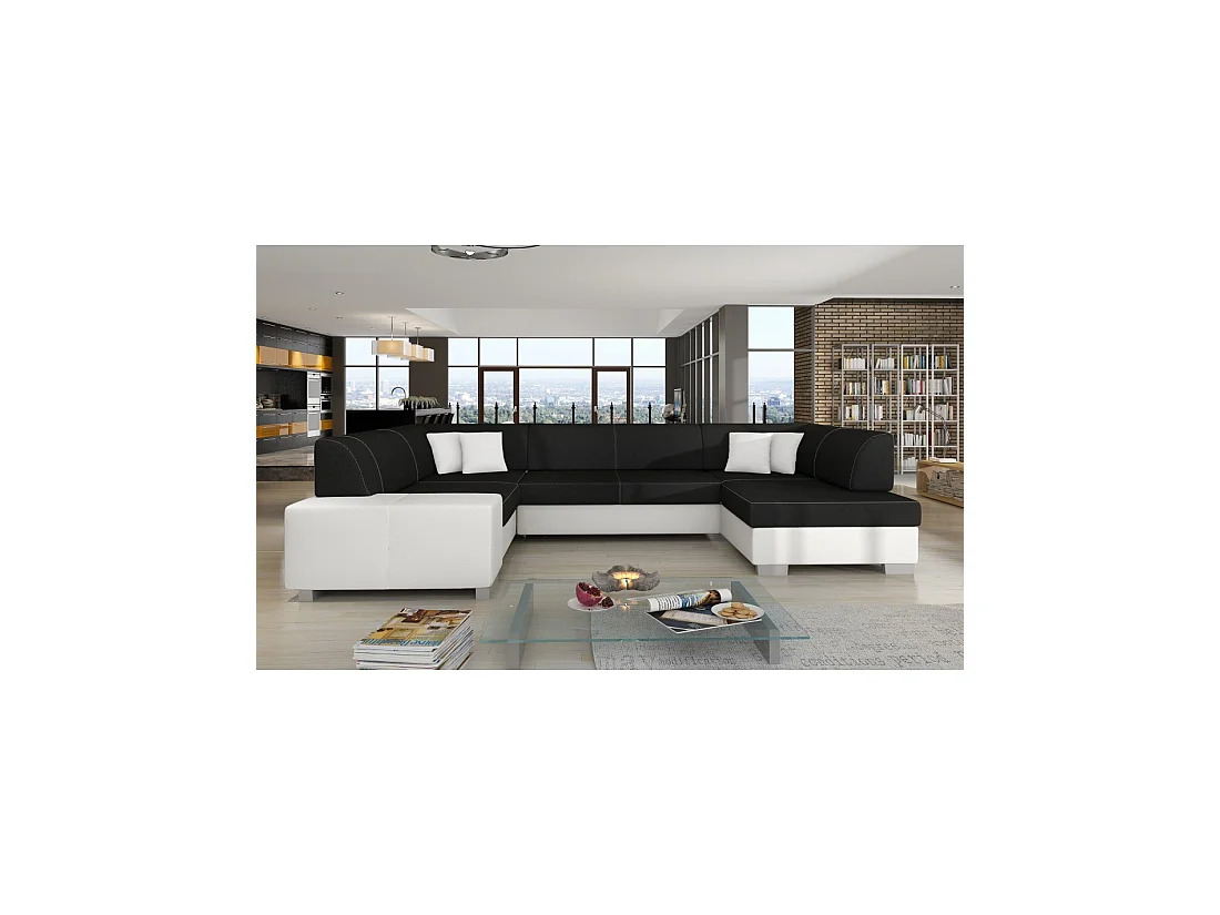 Canapé panoramique en U Gris foncé & Blanc convertible 6 places HAVANE convertible 6 places