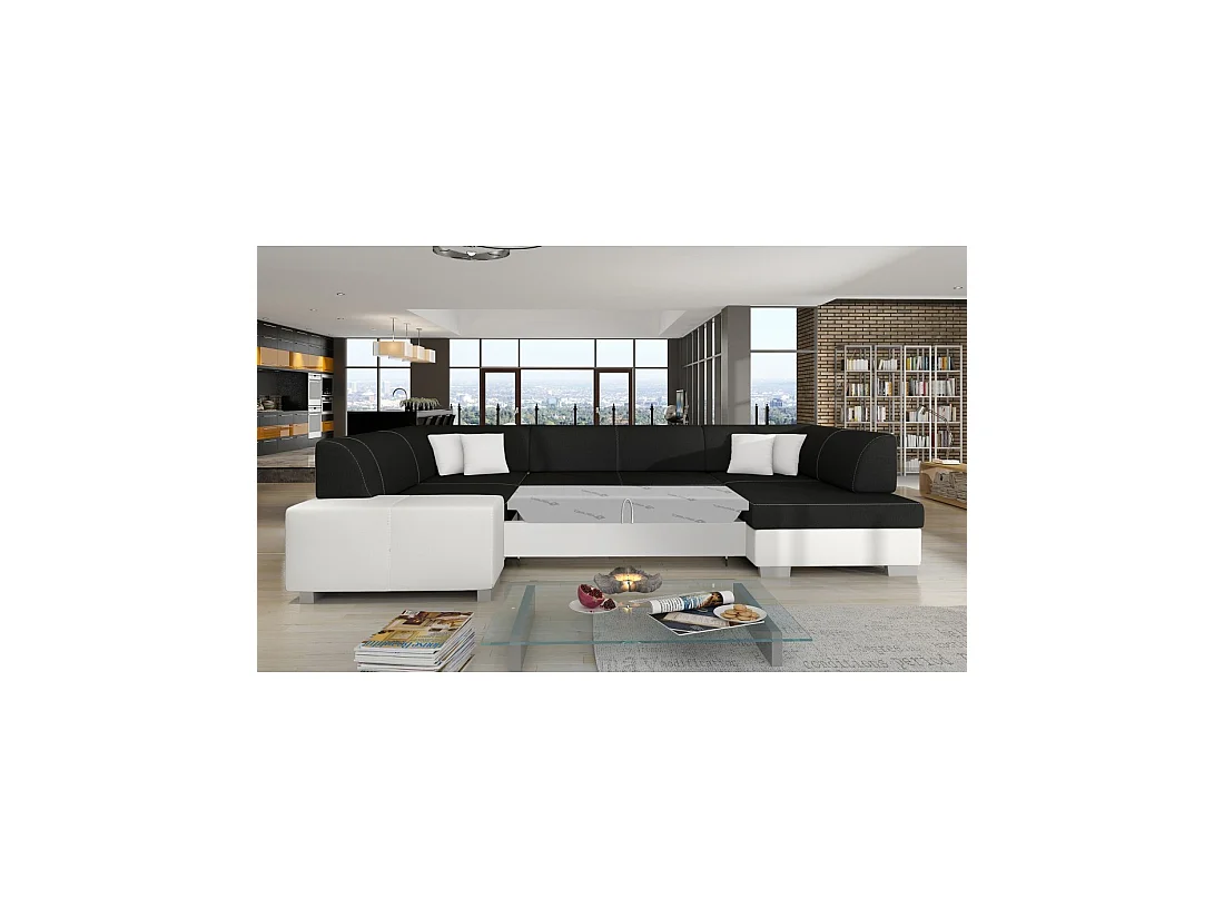 Canapé panoramique en U Gris foncé & Blanc convertible 6 places HAVANE convertible 6 places
