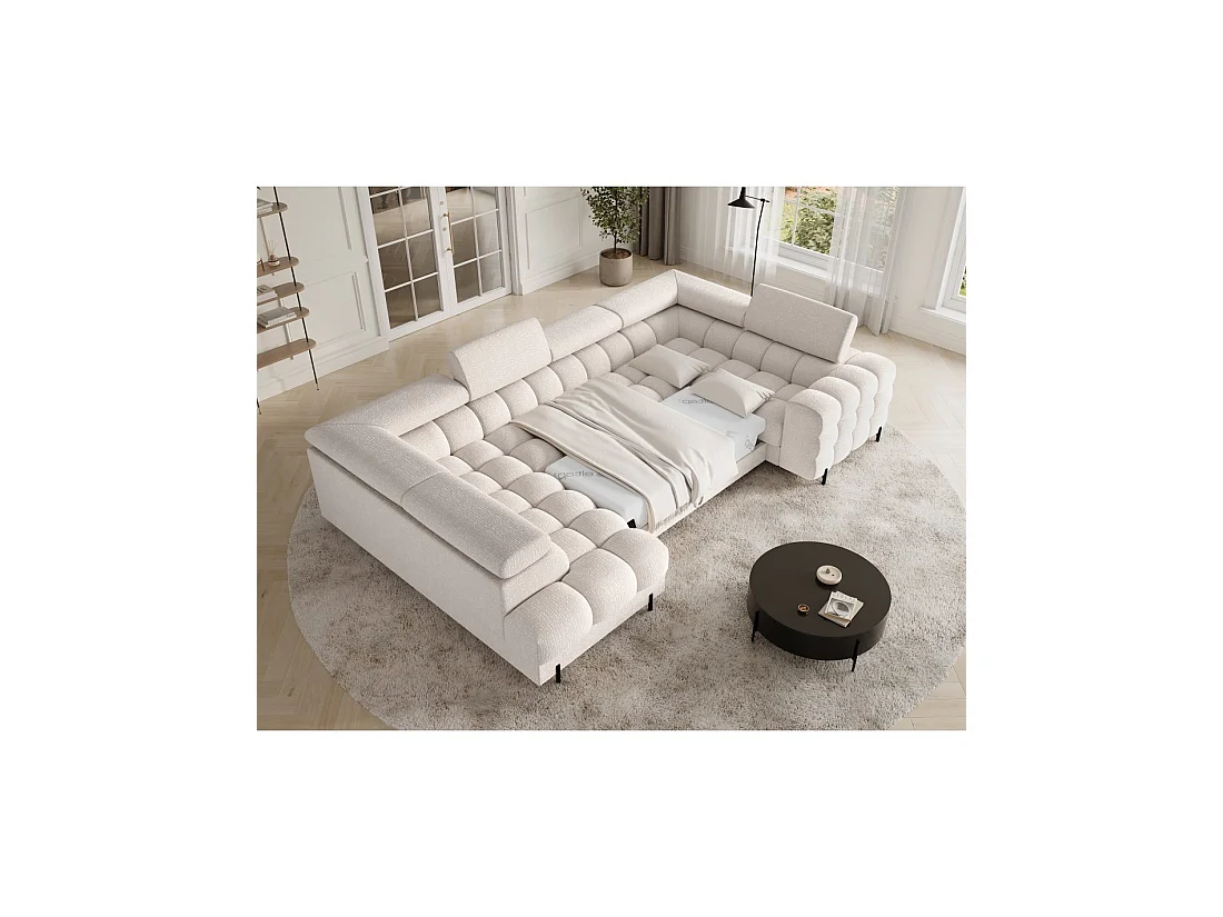 Canapé panoramique convertible FACTORY 3 places beige – angle gauche avec coffre – version 5