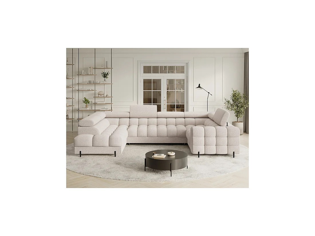 Canapé panoramique convertible FACTORY 3 places beige – angle gauche avec coffre – version 5