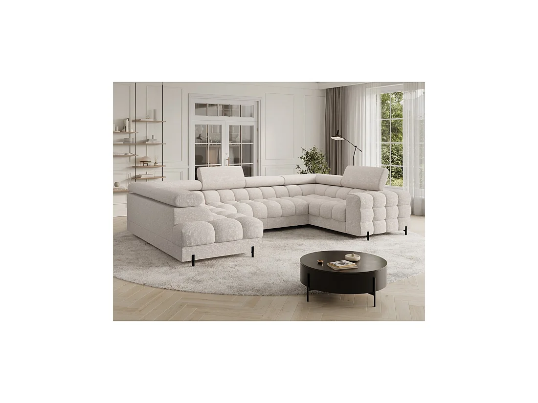 Canapé panoramique convertible FACTORY 3 places beige – angle gauche avec coffre – version 5