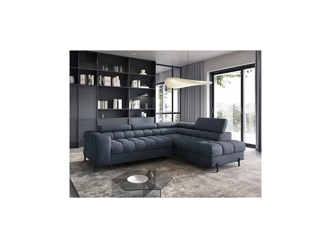 Canapé convertible Bleu foncé FERRUM 5 places angle droit grand format 276x93x200cm
