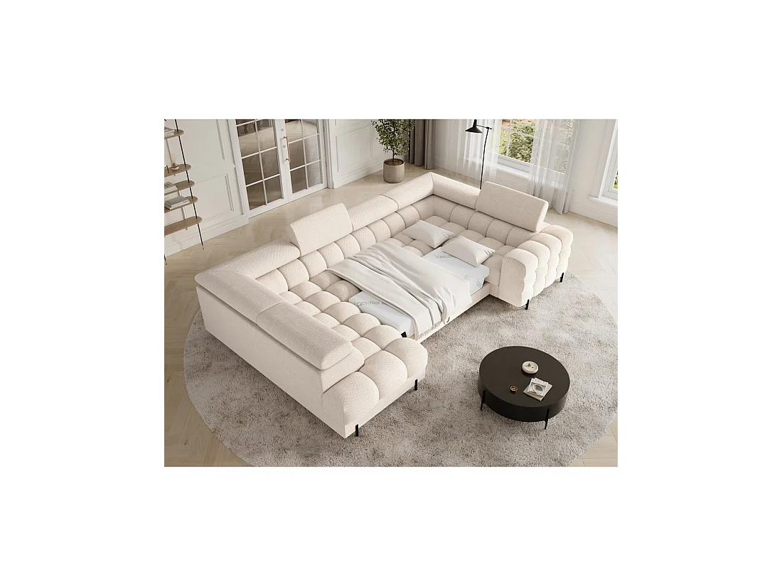 Canapé panoramique convertible FACTORY 3 places beige – angle gauche avec coffre – version 4