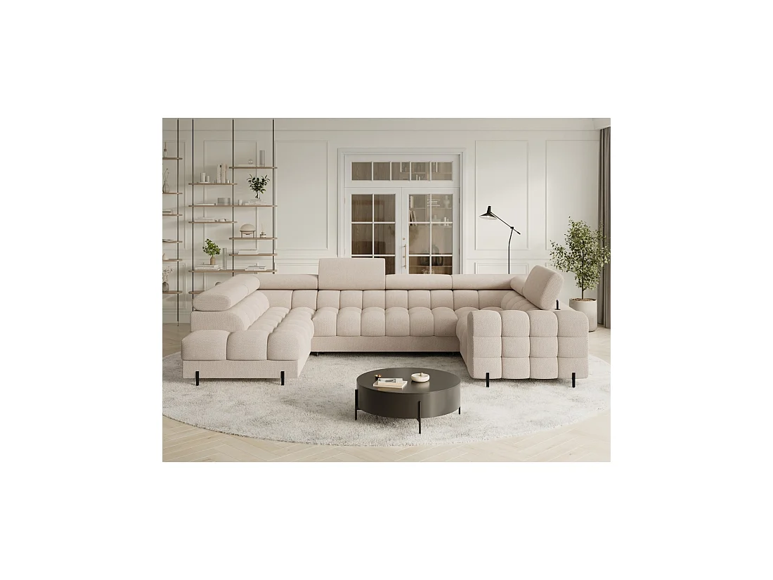 Canapé panoramique convertible FACTORY 3 places beige – angle gauche avec coffre – version 4