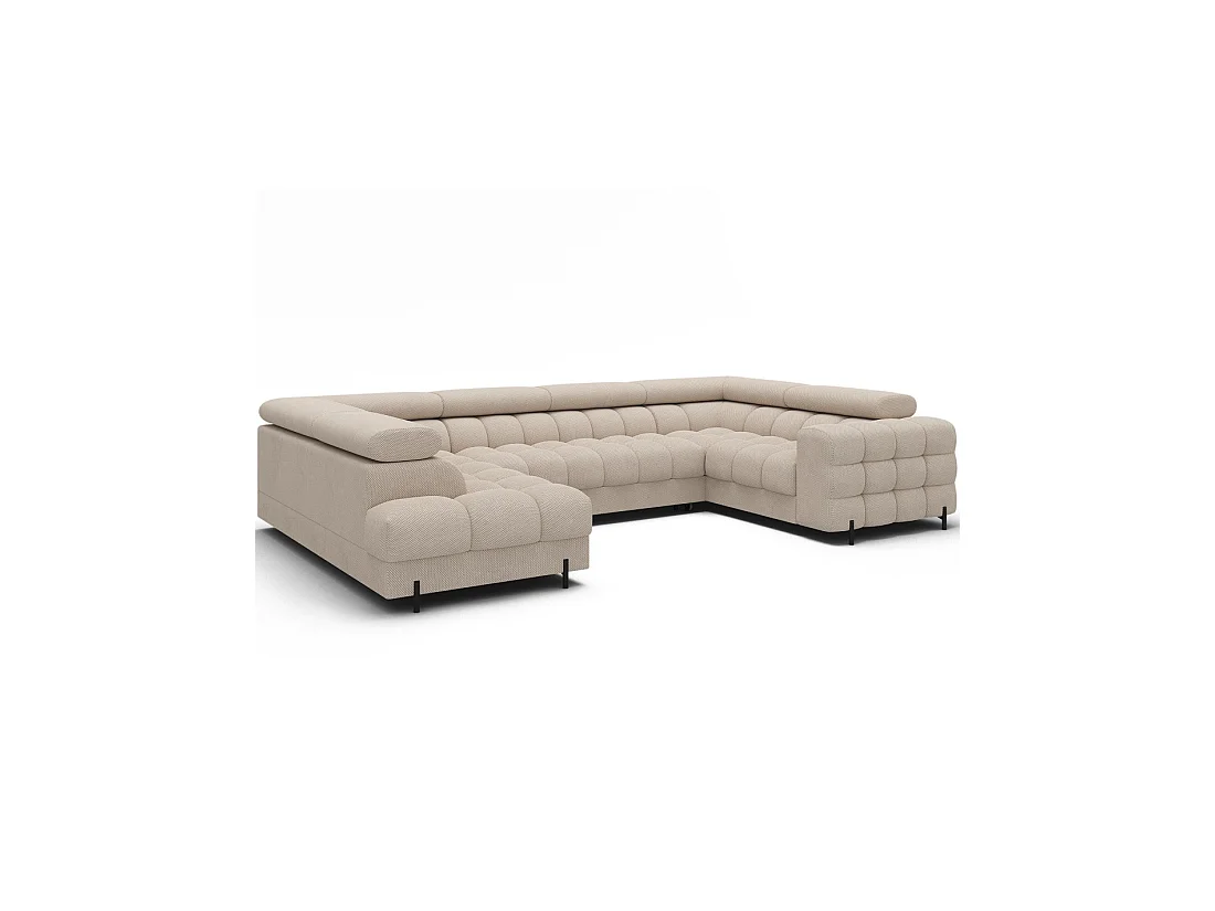Canapé panoramique convertible FACTORY 3 places beige – angle gauche avec coffre – version 4