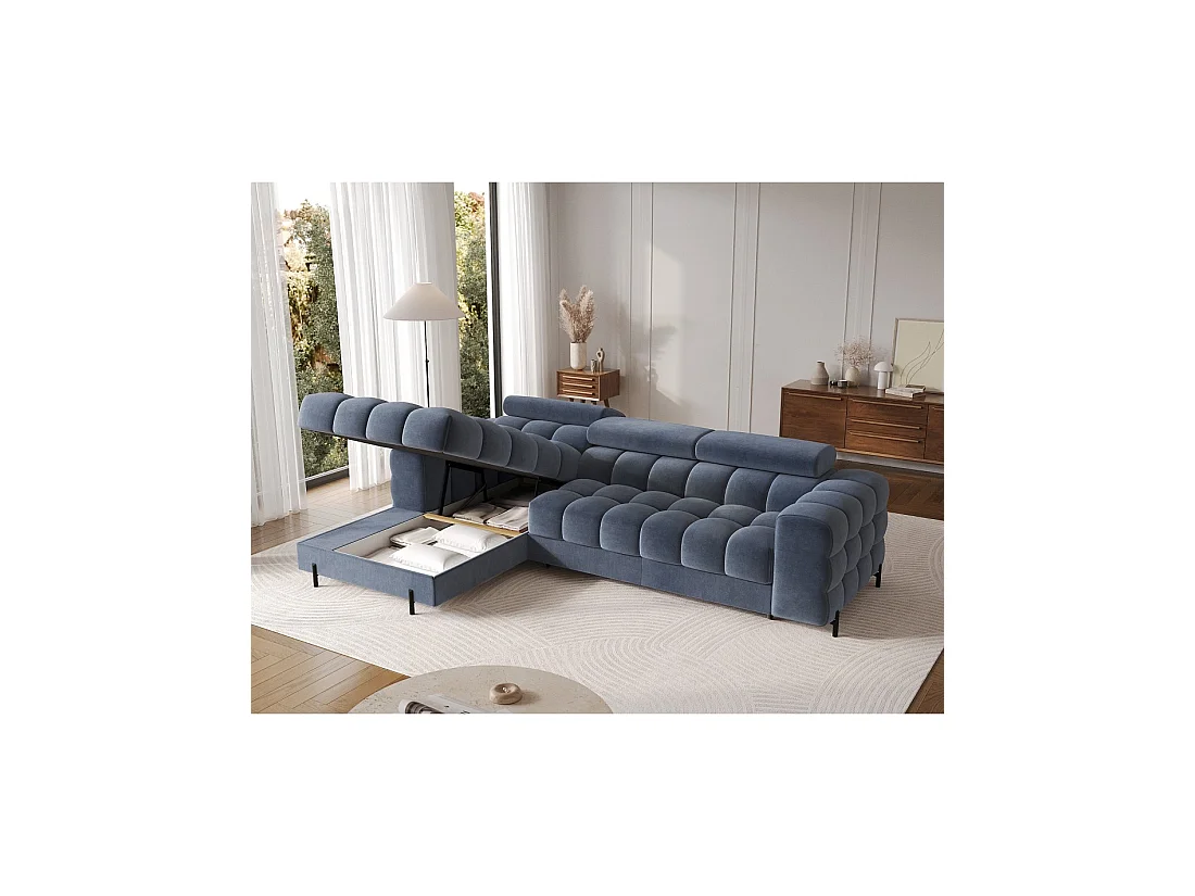Sofá de esquina izquierda convertible Azul diseño elegante 285x99x181cm FILTRO