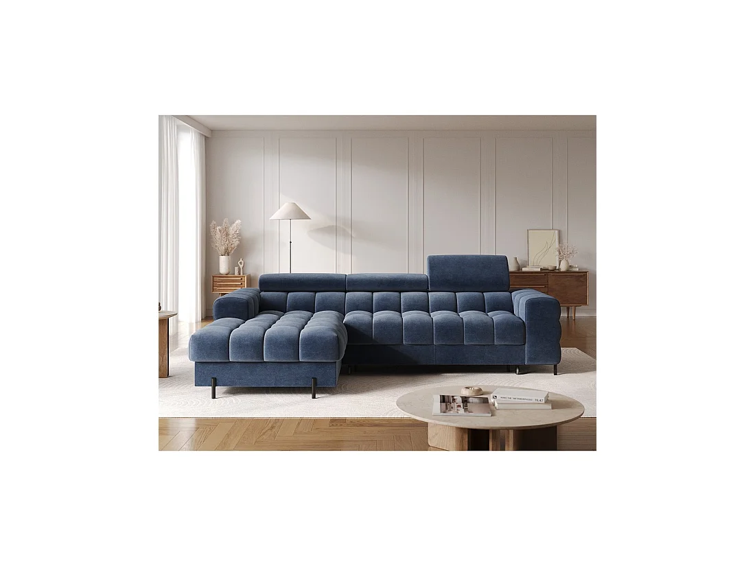 Sofá de esquina izquierda convertible Azul diseño elegante 285x99x181cm FILTRO