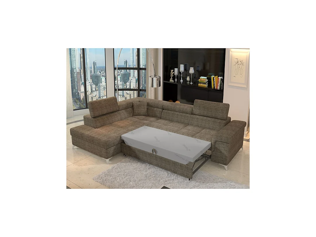 Sofá de esquina convertible PALAZZO 4 plazas beige – esquina izquierda con 1 cojín