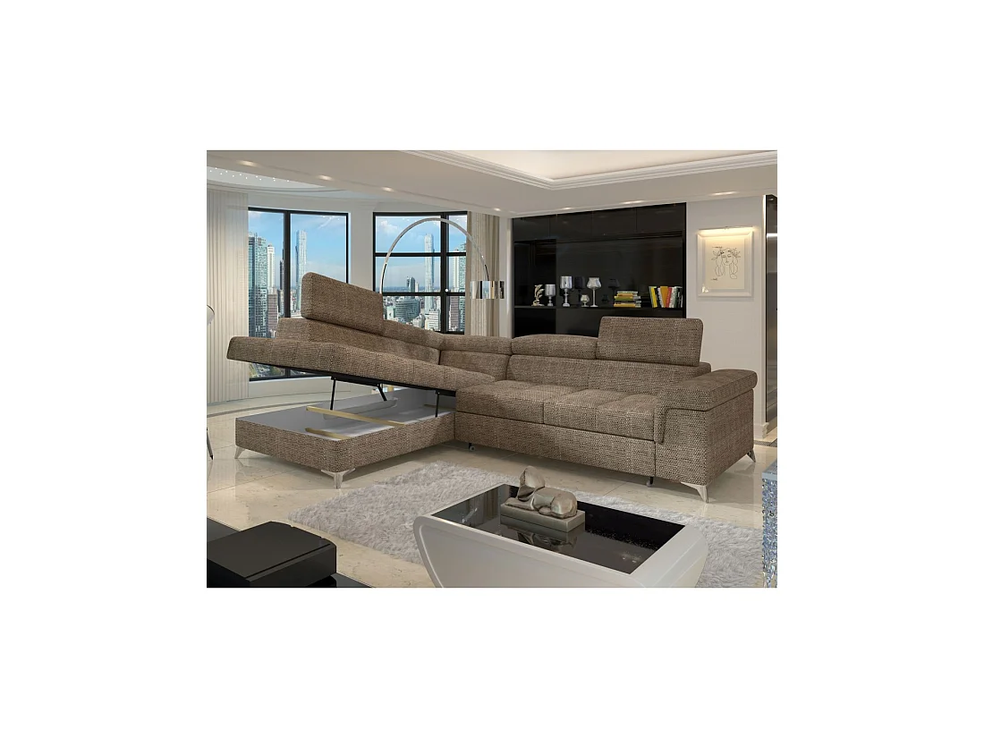 Sofá de esquina convertible PALAZZO 4 plazas beige – esquina izquierda con 1 cojín
