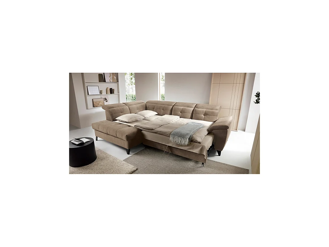 Canapé d'angle Beige 5 places angle gauche mousse HR INFERNO
