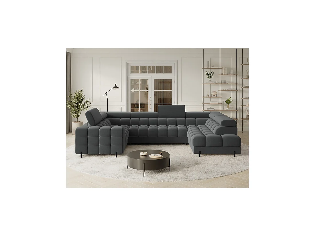 Canapé panoramique convertible FACTORY 3 places gris – angle droit avec coffre