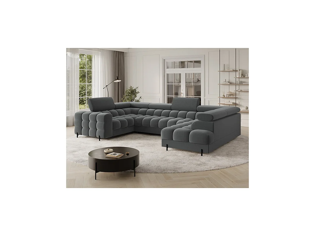 Canapé panoramique convertible FACTORY 3 places gris – angle droit avec coffre