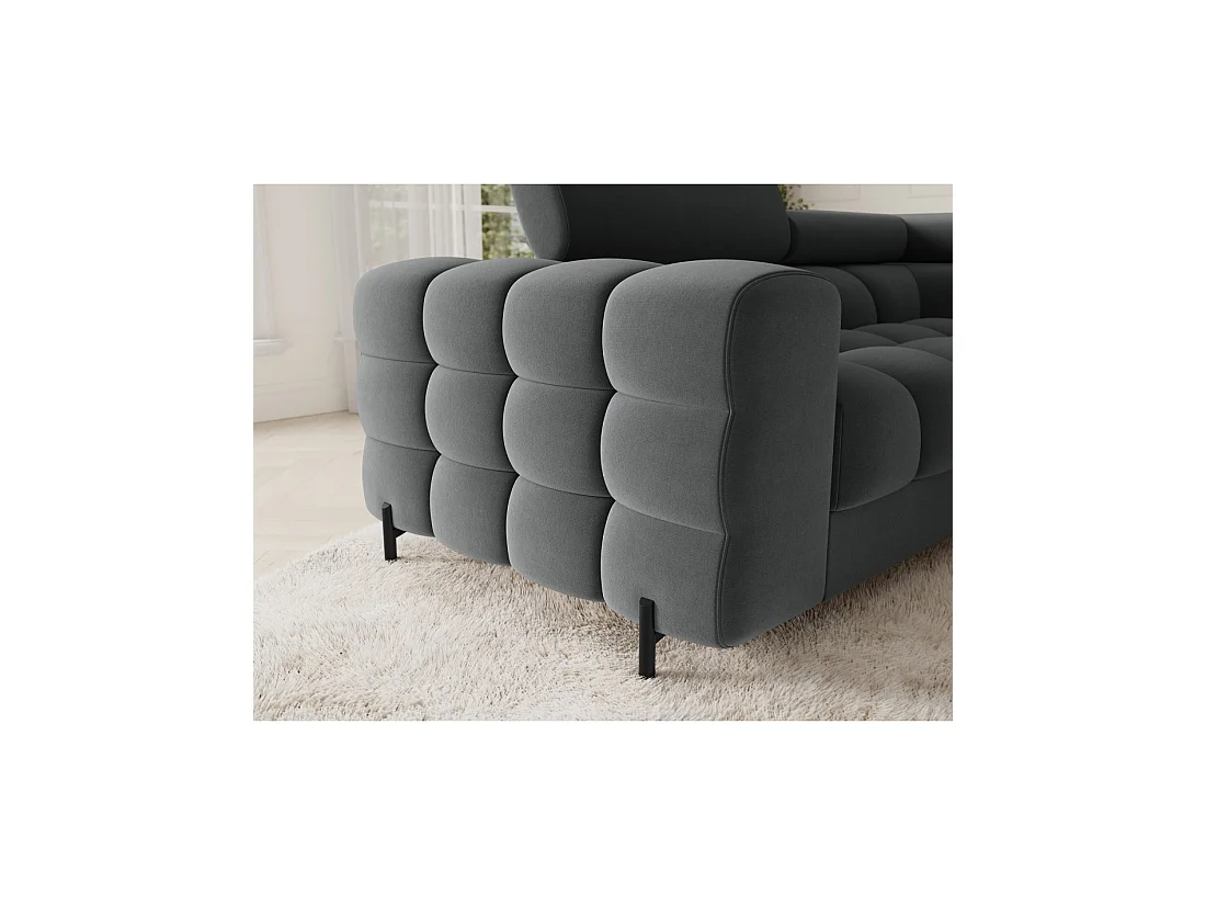 Canapé panoramique convertible FACTORY 3 places gris – angle droit avec coffre