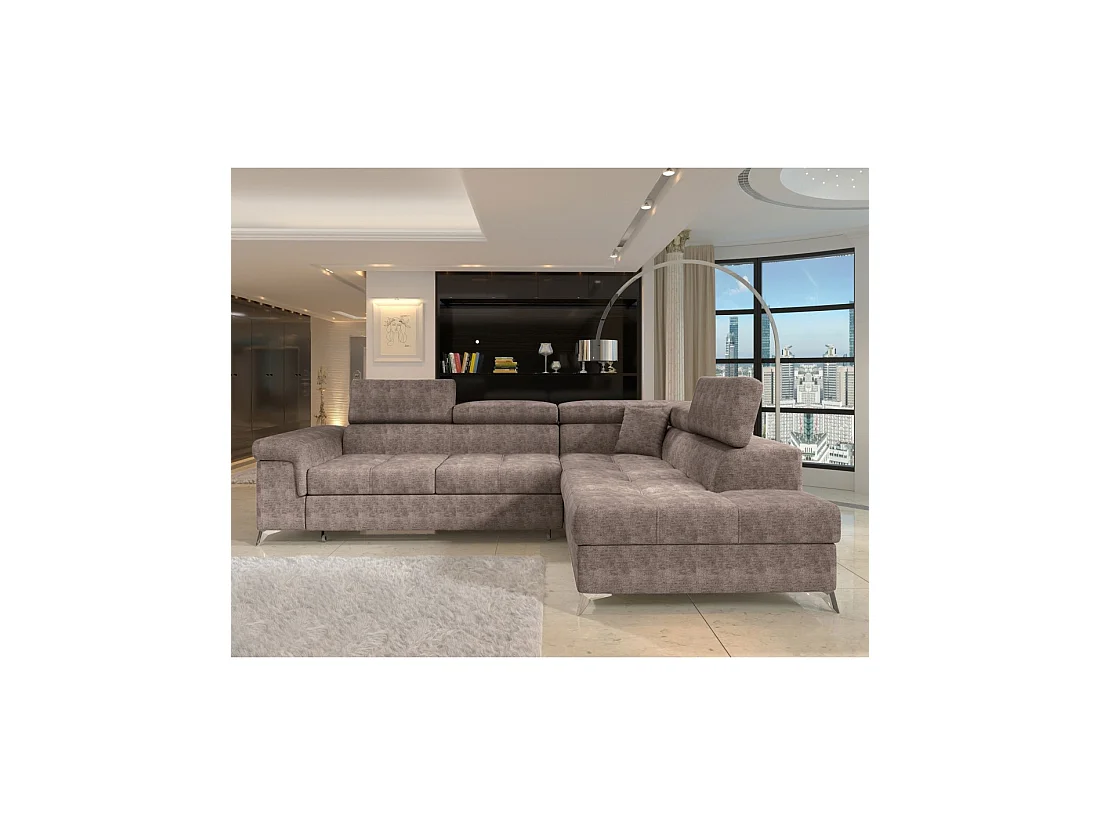 Canapé d'angle convertible PALAZZO 4 places marron – angle droit avec coffre