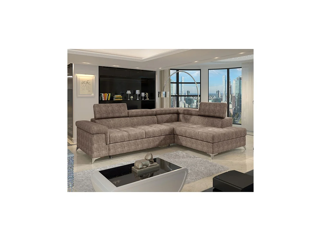 Canapé d'angle convertible PALAZZO 4 places marron – angle droit avec coffre