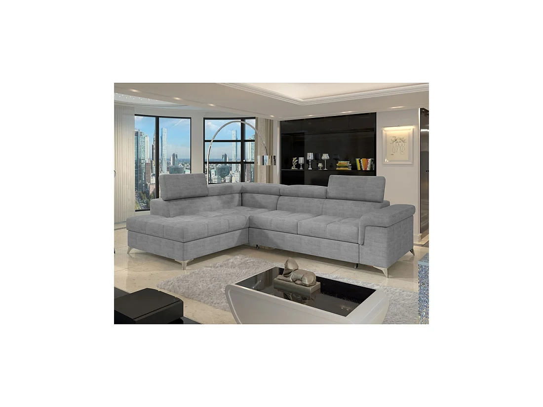 Sofá de esquina convertible PALAZZO 4 plazas gris – ángulo izquierdo con baúl