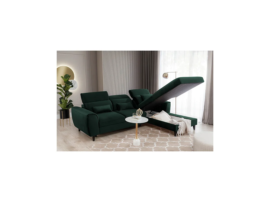 Sofá rinconero convertible verde oscuro ángulo derecho 4 plazas FABLE