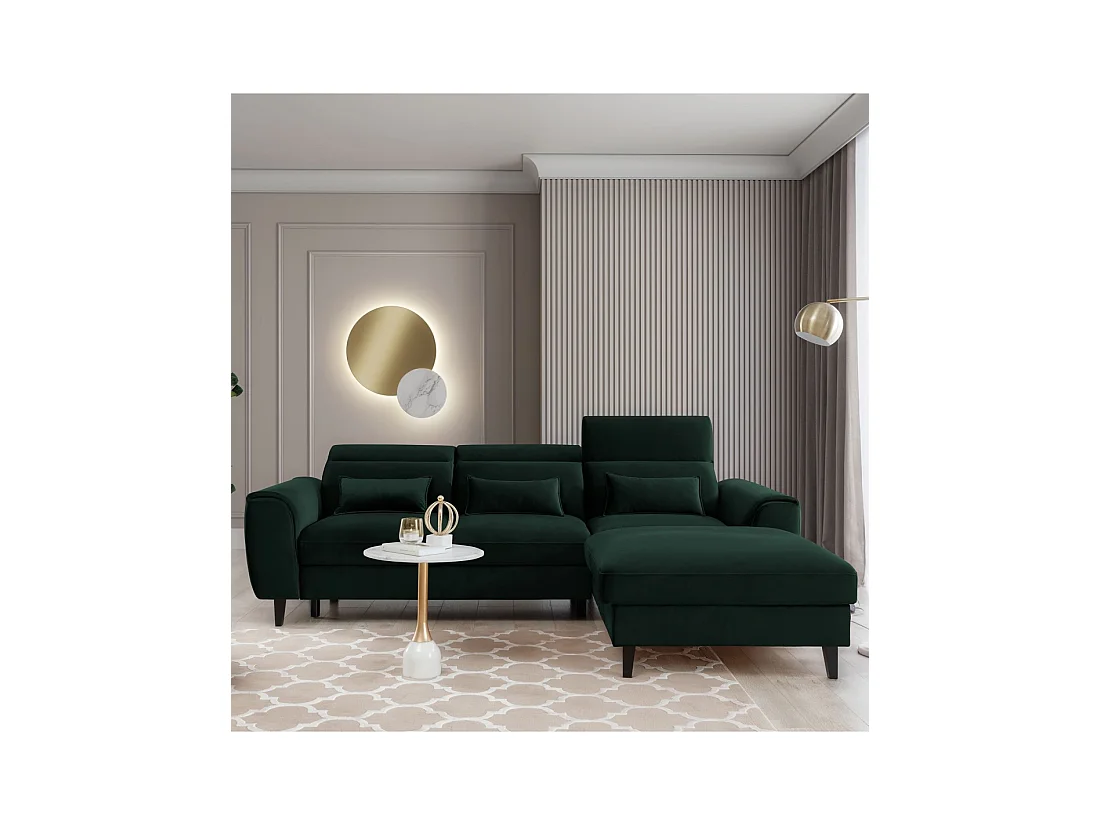 Sofá rinconero convertible verde oscuro ángulo derecho 4 plazas FABLE
