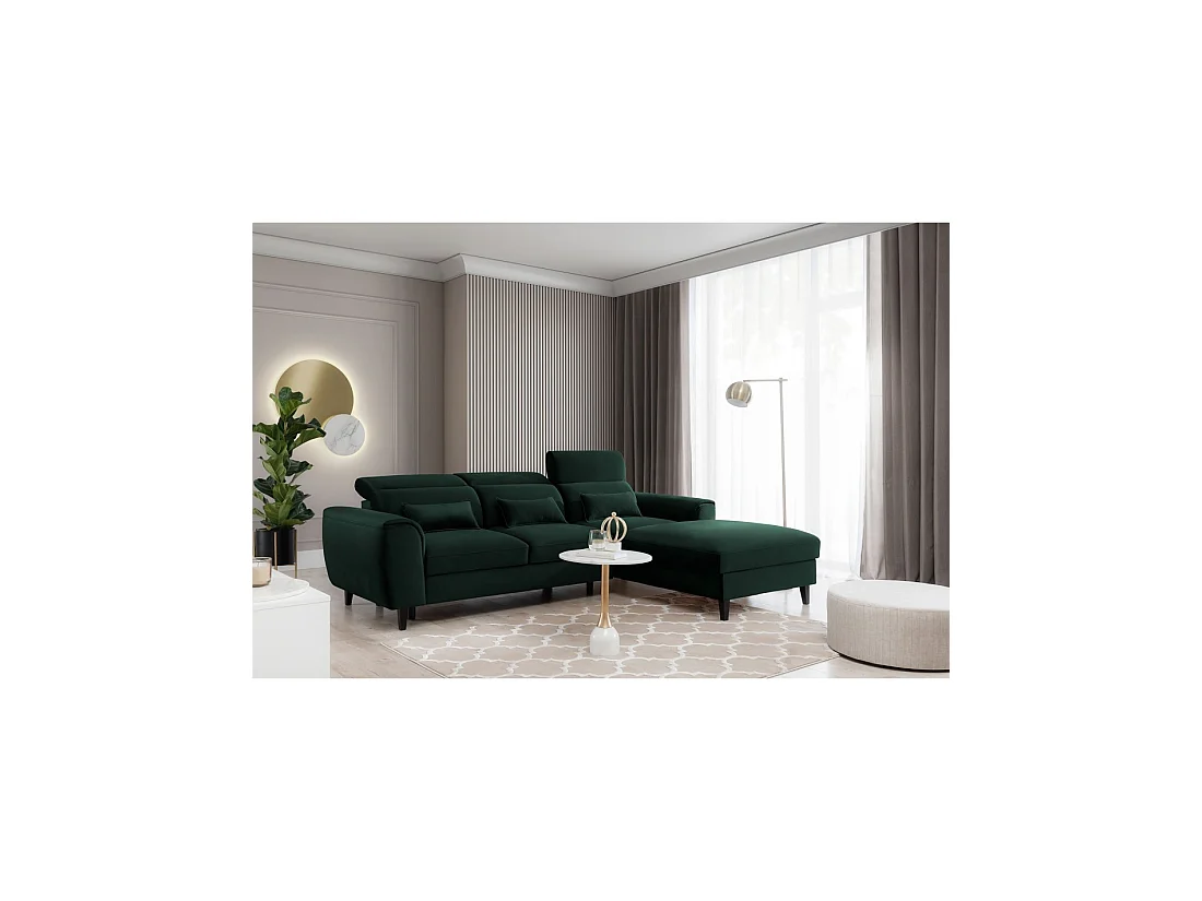 Sofá rinconero convertible verde oscuro ángulo derecho 4 plazas FABLE