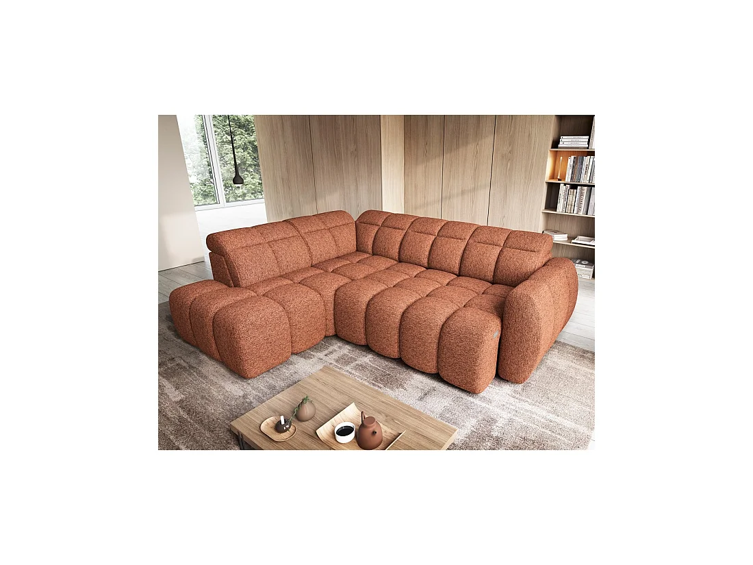 Canapé d'angle électrique RONDA 4 places orange chiné – angle gauche