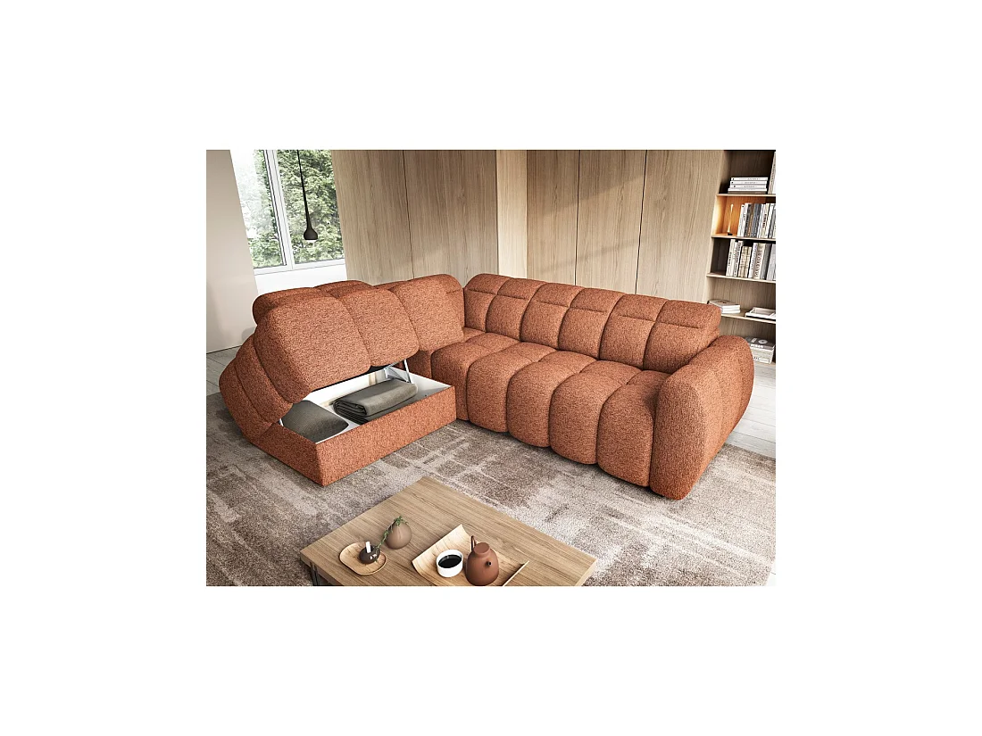 Canapé d'angle électrique RONDA 4 places orange chiné – angle gauche
