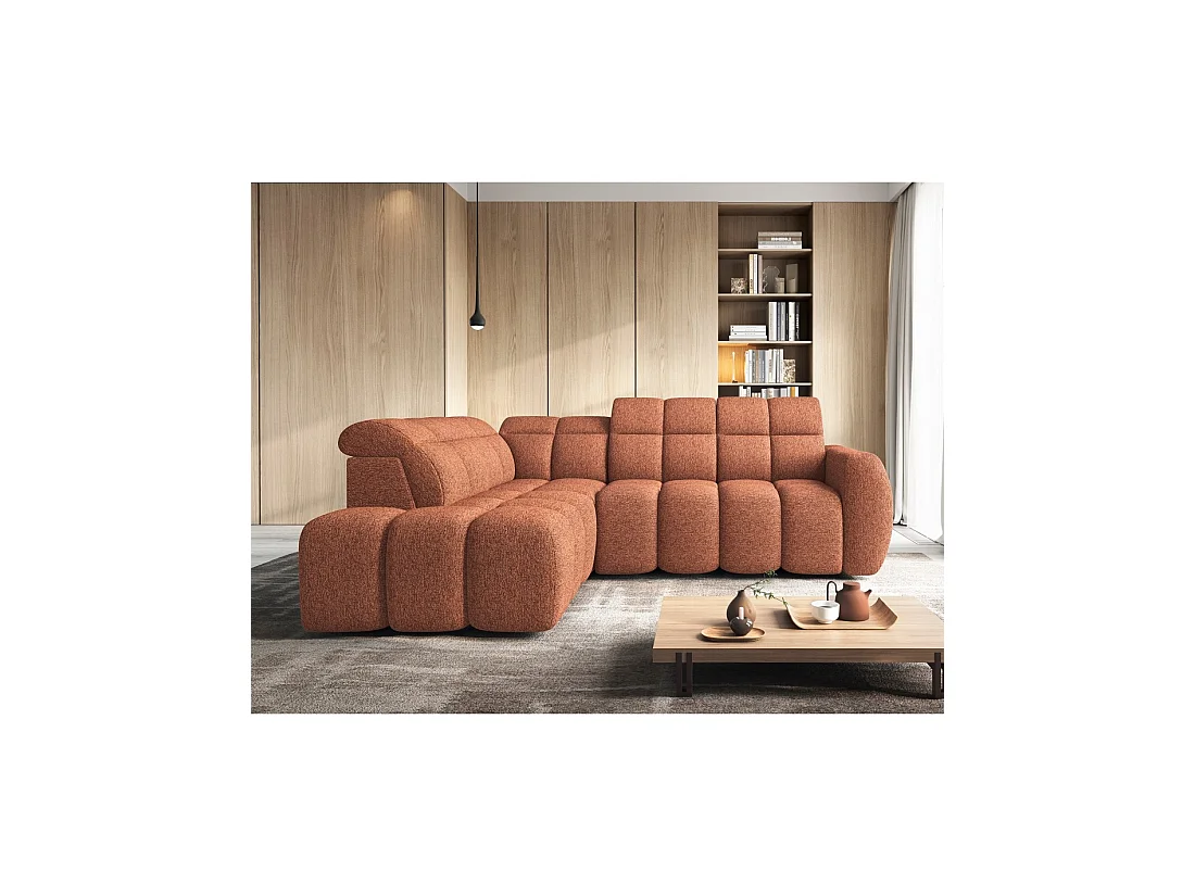 Canapé d'angle électrique RONDA 4 places orange chiné – angle gauche