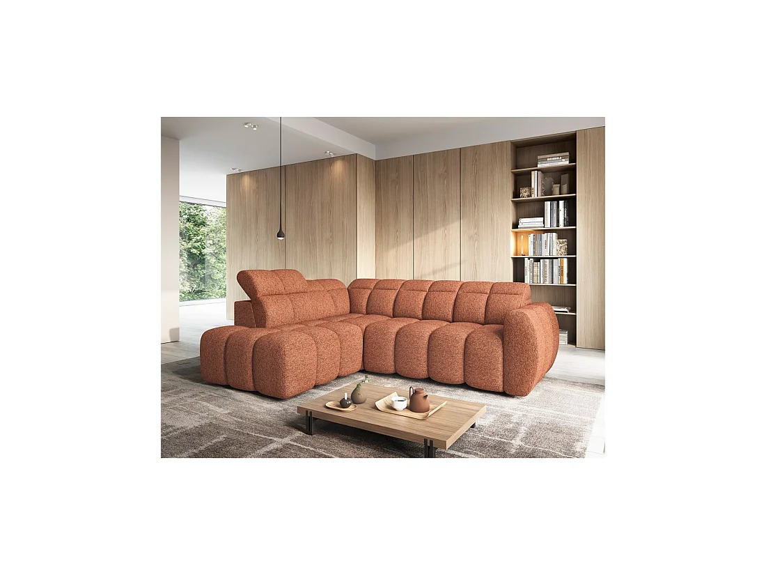 Canapé d'angle électrique RONDA 4 places orange chiné – angle gauche