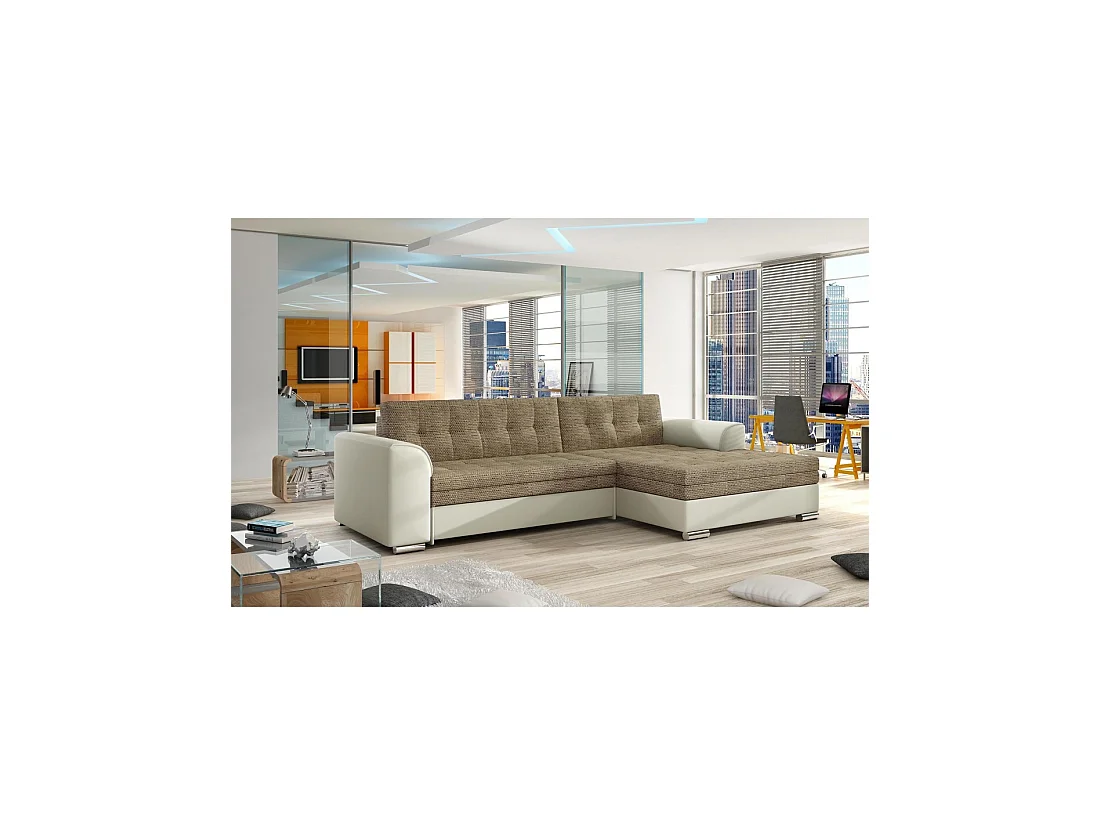 Sofá esquinero convertible CONFORTO de 4 plazas en beige y crema – ángulo derecho