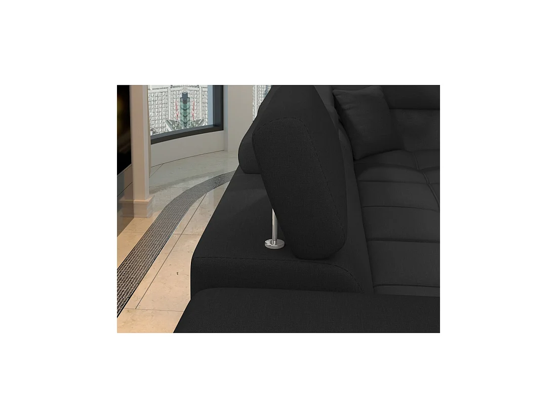 Canapé d'angle convertible PALAZZO 4 places noir – angle gauche avec 1 coussin