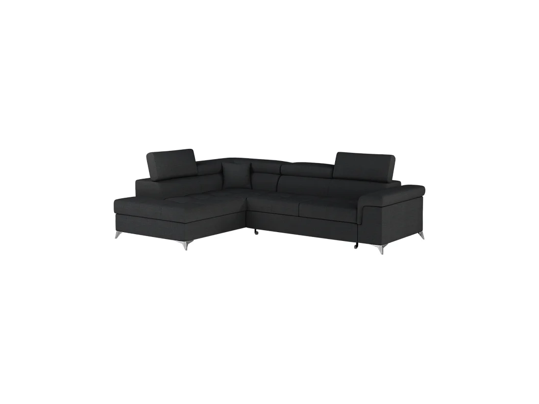 Canapé d'angle convertible PALAZZO 4 places noir – angle gauche avec 1 coussin