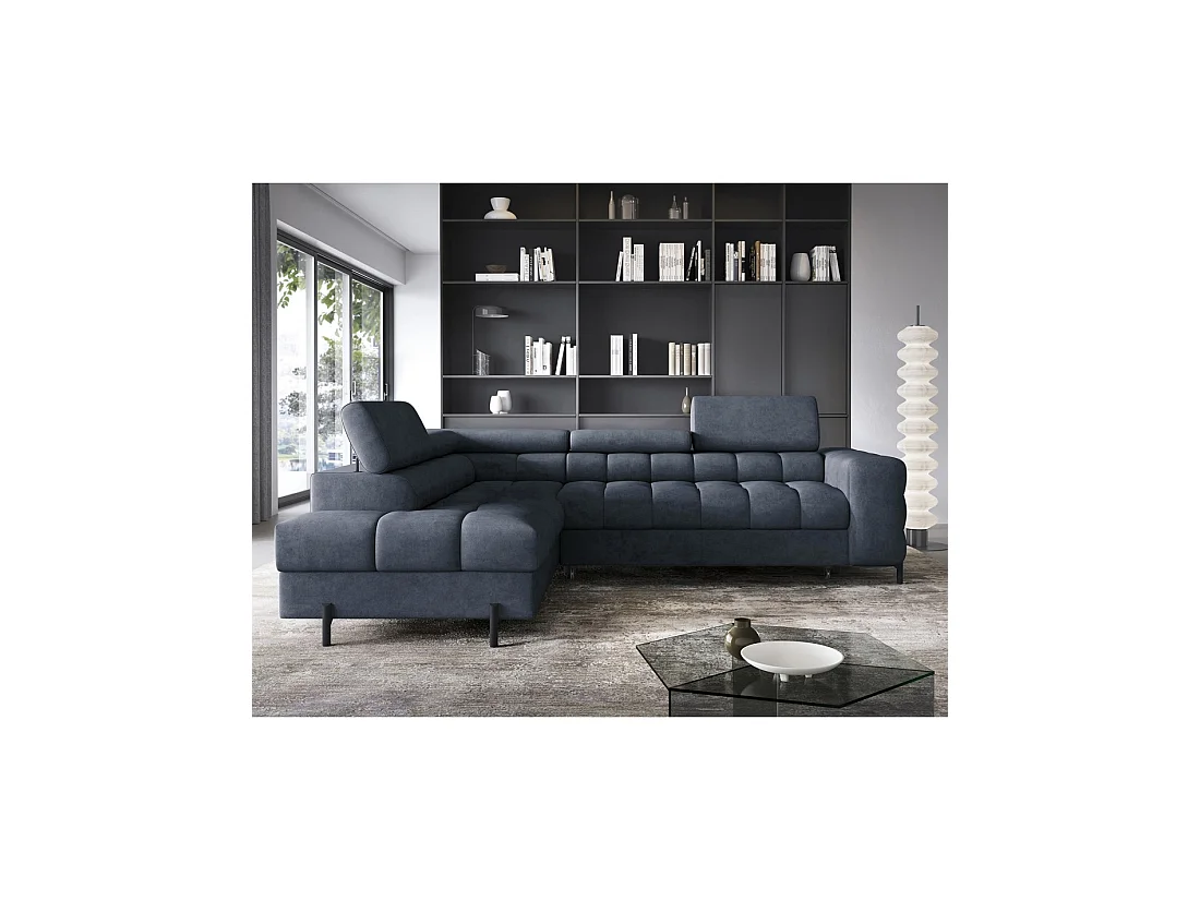Canapé d'angle gauche convertible Bleu foncé 5 places FERRUM grand format 276x93x200cm
